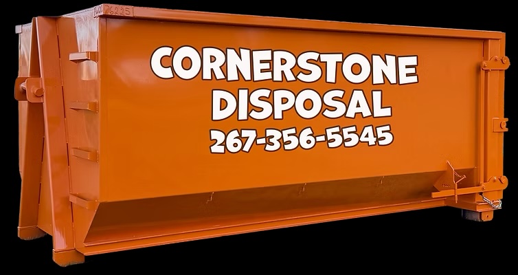 20-yard orange roll-off dumpster from Cornerstone Disposal